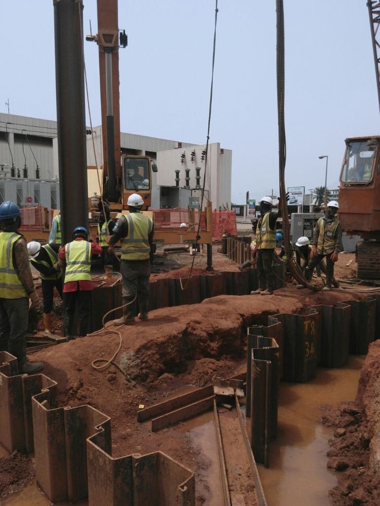 Steel sheet piling works in Accra, Ghana